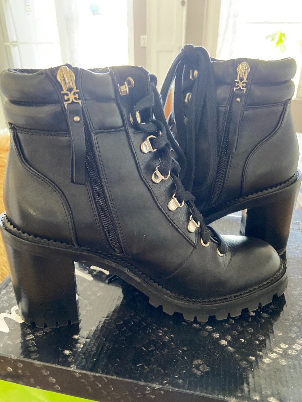 Sam Edelman Sade Stacked Heel Black Leather Women's Boots